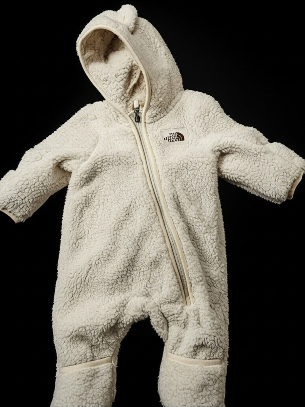 The North Face Cream Sherpa Hooded Baby One-Piece Romper